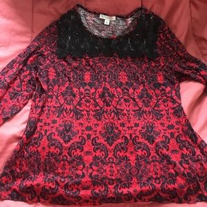 Black & red rich swirling pattern w/ crochet lace